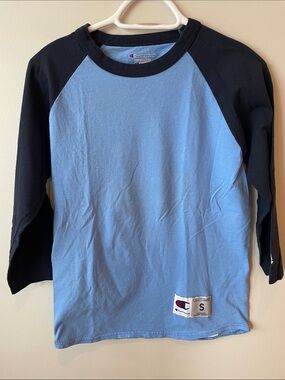 Champion Light Blue & Black Raglan Long-Sleeve Tee